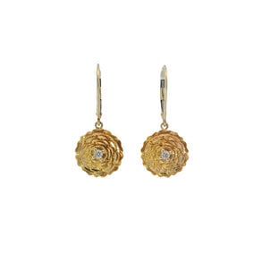 14KY GC Org D/C .16ct Lab Dia Camellia Leverback Earrings Mini