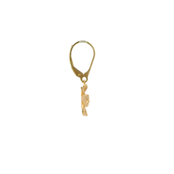 14K Yellow Gold GC Original Textured .32ct Lab Diamond Dogwood Leverback Earrings XS