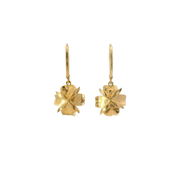 14K Yellow Gold GC Original Textured .32ct Lab Diamond Dogwood Leverback Earrings XS