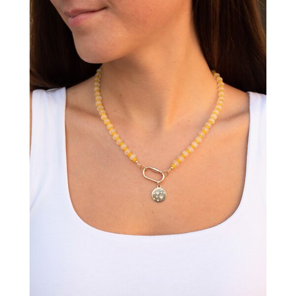 10K Yellow Gold .14ct Diamond Star Set & Gypsy Set Disc Pendant