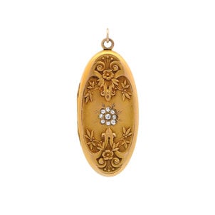 GF Early 1900's Clear Paste Stone Floral Locket 59x20mm