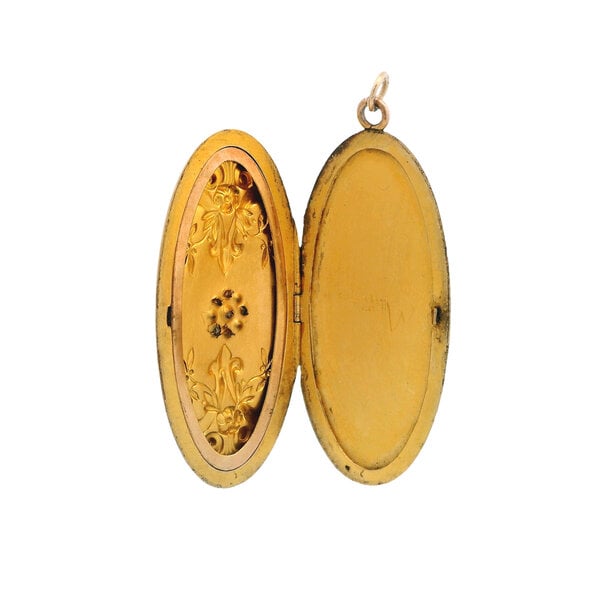 Gold Filled Early 1900's Clear Paste Stone Floral Locket 59x20mm