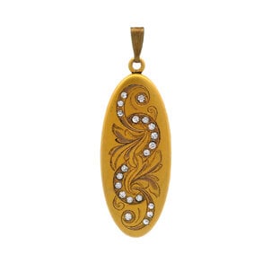 GF Early 1900's Art Nouveau Paste Stone Scrollwork Locket 62x21m