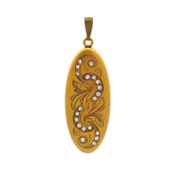 Gold Filled Early 1900's Art Nouveau Paste Stone Scrollwork Locket 62x21mm