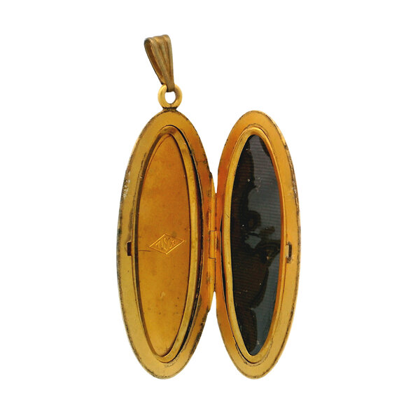 Gold Filled Early 1900's Art Nouveau Paste Stone Scrollwork Locket 62x21mm