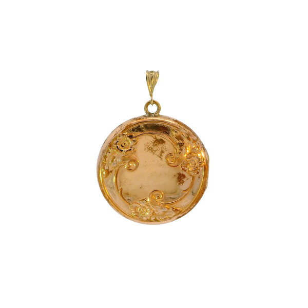 Gold Filled Early 1900's Blue Paste Stone Floral Horseshoe Round Locket 41x30mm