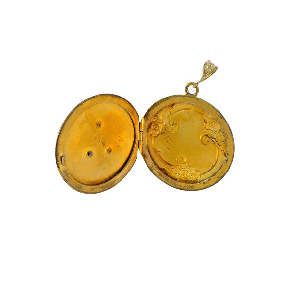 Gold Filled Early 1900's Blue Paste Stone Floral Horseshoe Round Locket 41x30mm