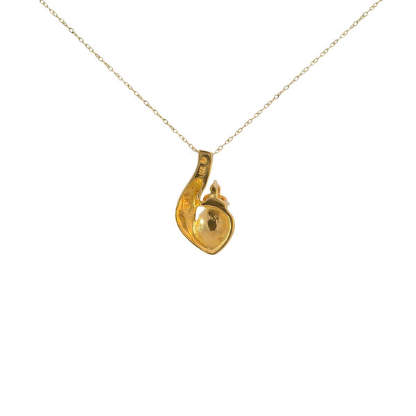 14K Yellow Gold Estate 7mm White Freshwater Pearl & .02ct Diamond Ribbon Neck 16"-18" Adjustable