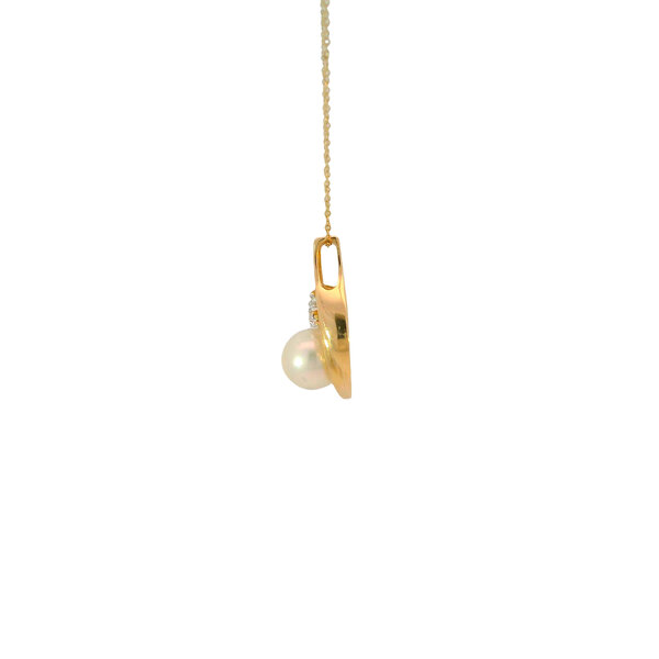 14K Yellow Gold Estate 7mm White Freshwater Pearl & .02ct Diamond Ribbon Neck 16"-18" Adjustable