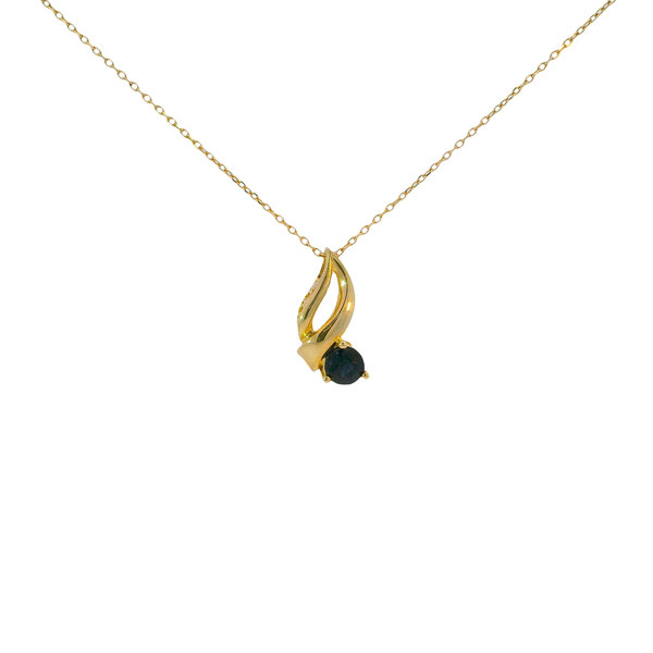 10K Yellow Gold Estate .45ct Round Sapphire Ribbon Setting Pendant with 18" Chain
