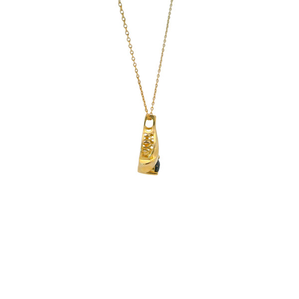 10K Yellow Gold Estate .45ct Round Sapphire Ribbon Setting Pendant with 18" Chain