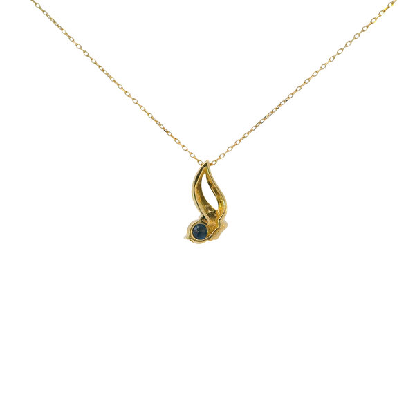 10K Yellow Gold Estate .45ct Round Sapphire Ribbon Setting Pendant with 18" Chain
