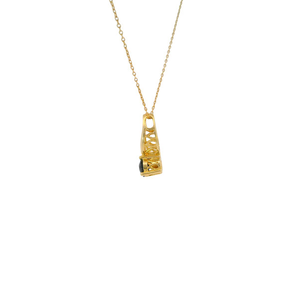 10K Yellow Gold Estate .45ct Round Sapphire Ribbon Setting Pendant with 18" Chain