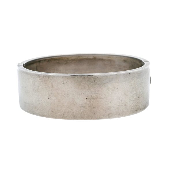 Sterling Silver Victorian Engraved Bird & Botanical Hinged Bangle Bracelet 7"