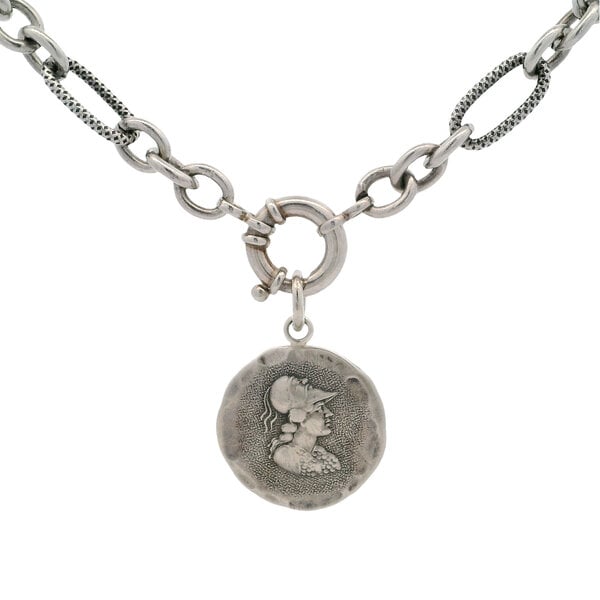 Sterling Silver Estate Mixed Link Chain with Roman Soldier Medallion Necklace1 6"