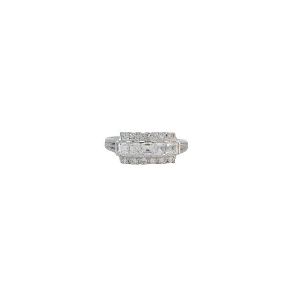 Platinum 1950's 5 Stone .79tcw Asscher & Round Diamond Bar Style Band Size 6.75