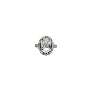 Plat 1960's 2.36ct Oval Aqua .45ct Dia Halo Textured Ring Sz 6.5