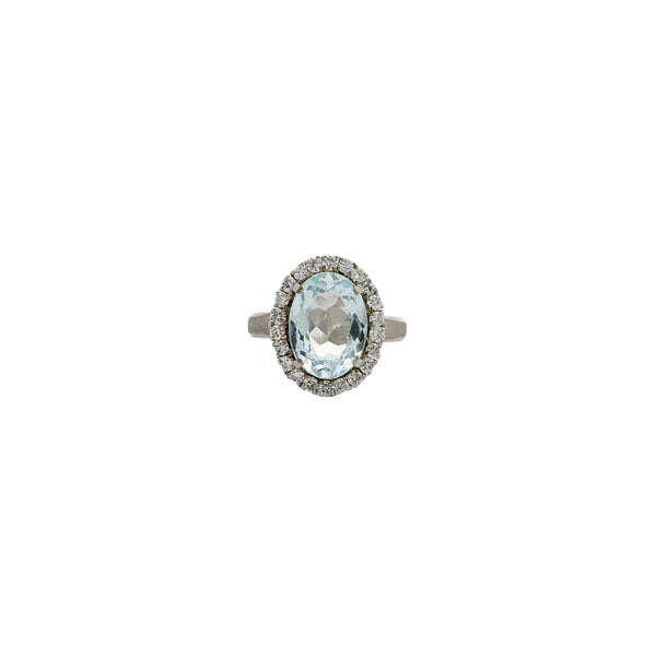Platinum 1960's 2.36ct Oval Aqua & .45ct Diamond Halo Textured Ring Size 6.5