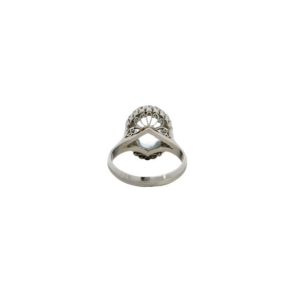 Platinum 1960's 2.36ct Oval Aqua & .45ct Diamond Halo Textured Ring Size 6.5