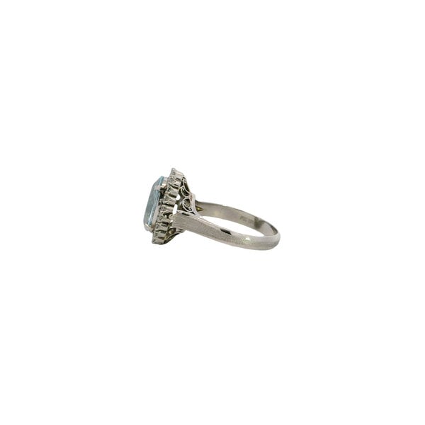 Platinum 1960's 2.36ct Oval Aqua & .45ct Diamond Halo Textured Ring Size 6.5