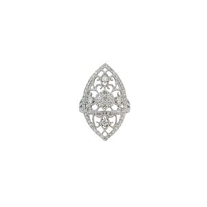 18KW 1960's 1.01ct Dia Open Filigree Navette Ring Sz 6