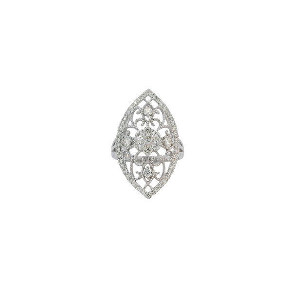 18K White Gold 1960's 1.01ct Diamond Open Filigree Navette Ring Size 6
