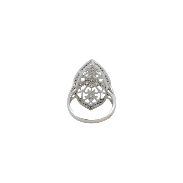 18K White Gold 1960's 1.01ct Diamond Open Filigree Navette Ring Size 6