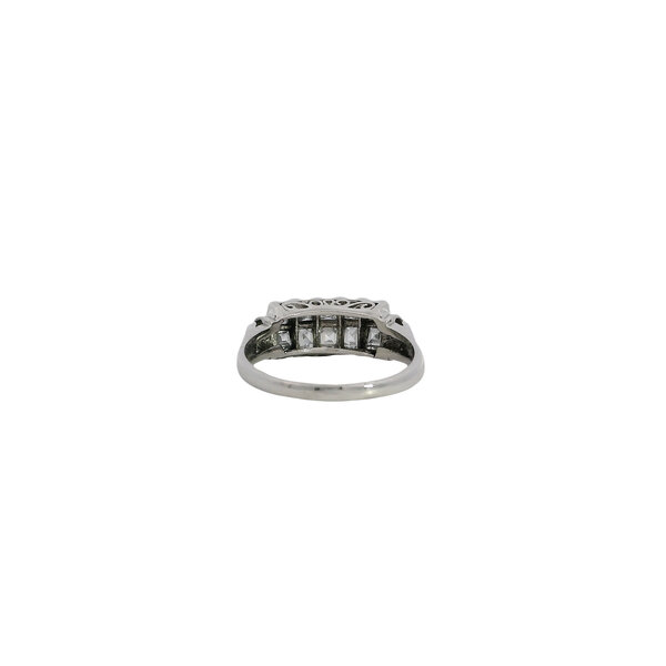 Platinum 1960's .89ct Asscher Cut Diamond Double Row Bar Style Ring Size 6