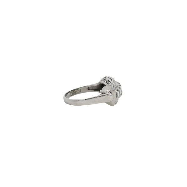 Platinum 1960's 1.00ct Asscher & Round Diamond Bar Style Ring Size 5.25