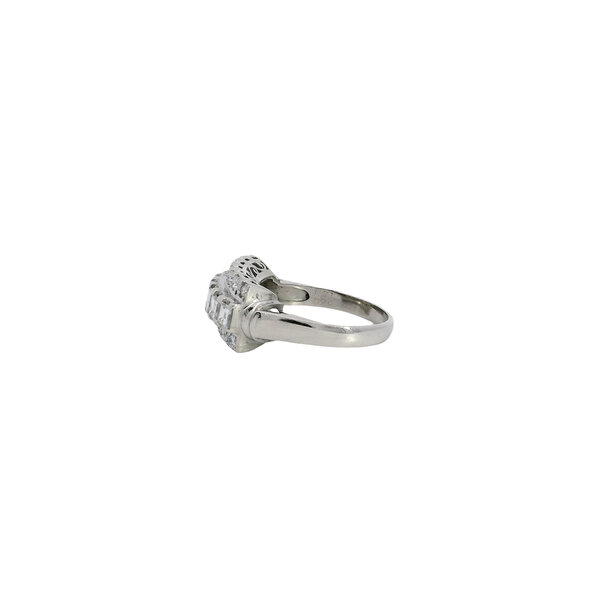 Platinum 1960's 1.00ct Asscher & Round Diamond Bar Style Ring Size 5.25