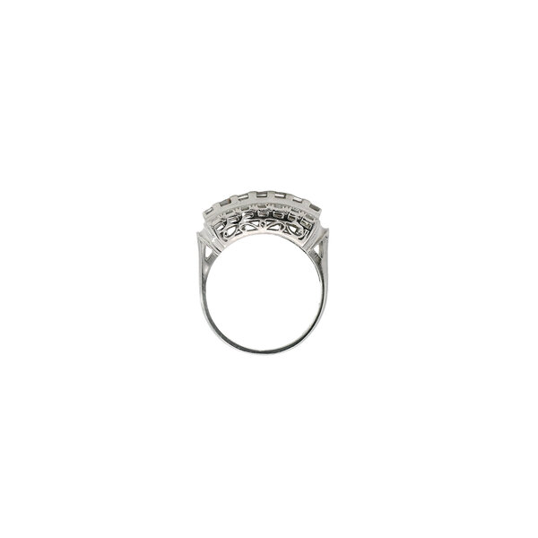 Platinum 1960's 1.00ct Asscher & Round Diamond Bar Style Ring Size 5.25