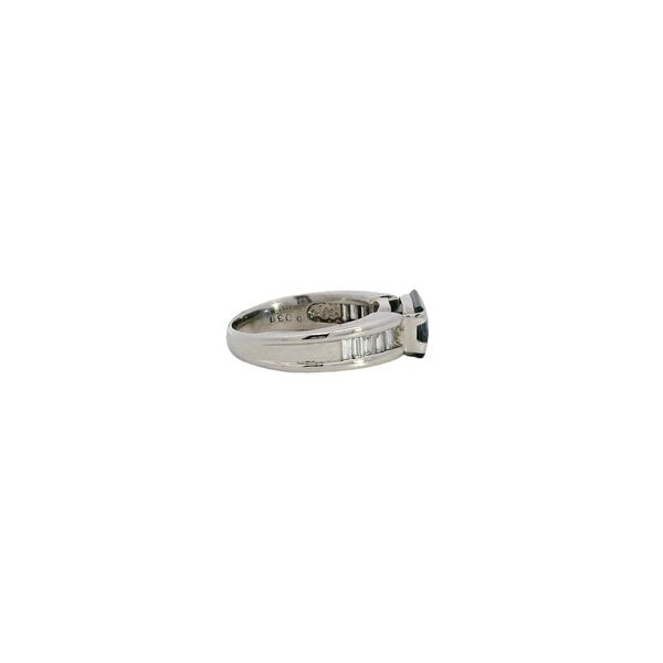 Platinum Estate 2.26ct Radiant Cut Sapphire & .39ct Baguette Diamond Ring Size 6.25