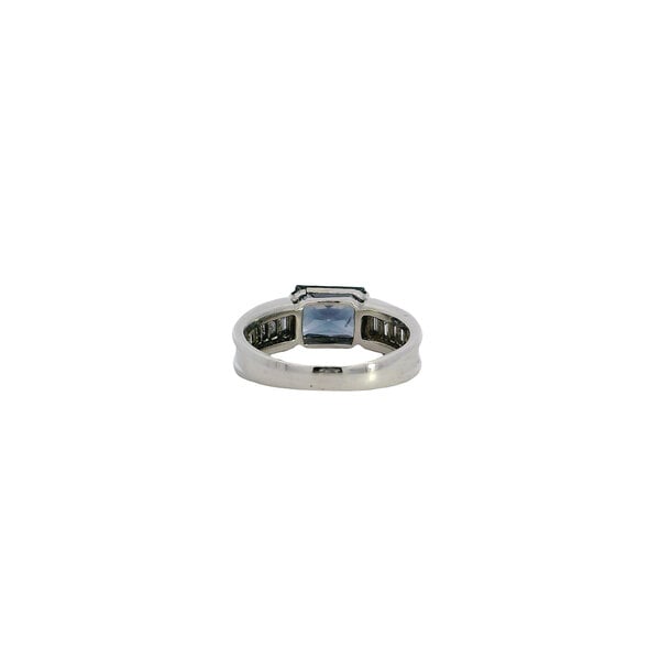 Platinum Estate 2.26ct Radiant Cut Sapphire & .39ct Baguette Diamond Ring Size 6.25