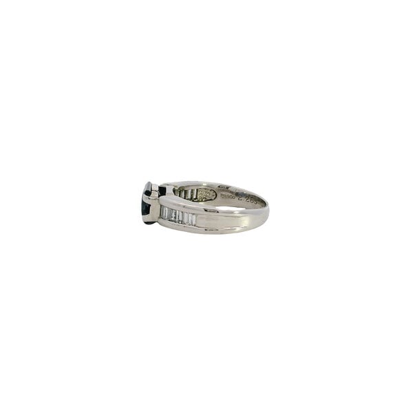 Platinum Estate 2.26ct Radiant Cut Sapphire & .39ct Baguette Diamond Ring Size 6.25
