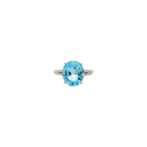 Platinum Estate 7.72ct Oval Swiss Blue Topaz Solitaire Ring Size 9.75