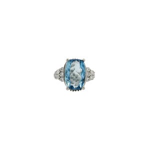 Plat 1970's 4.14ct Elongated Cush Aqua .36ct Dia Ring Sz 5.75
