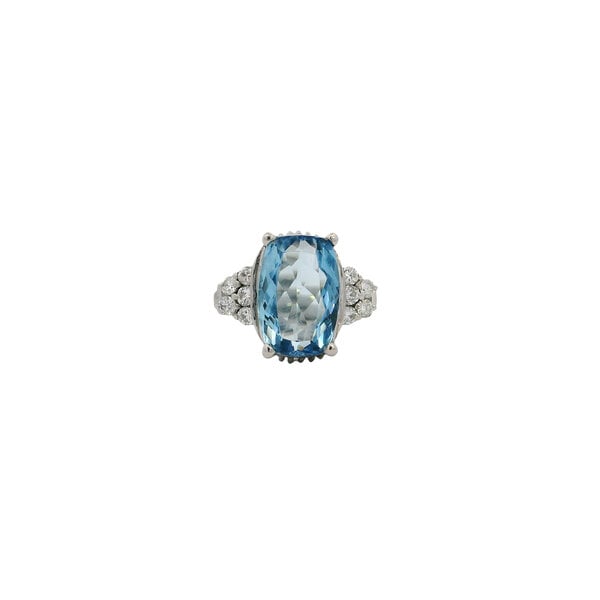 Platinum 1970's 4.14ct Elongated Cushion Cut Aquamarine & .36ct Diamond Ring Size 5.75