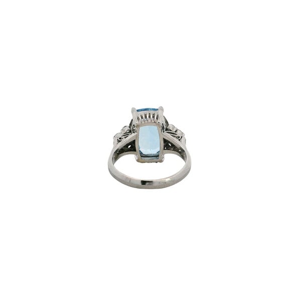 Platinum 1970's 4.14ct Elongated Cushion Cut Aquamarine & .36ct Diamond Ring Size 5.75