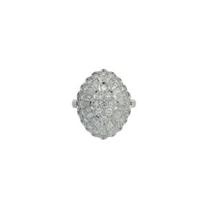 Plat 1960's 2.77ct Rd & Baguette Dia Scallop Edge Cluster Ring Sz 6.75