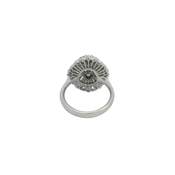Platinum 1960's 2.77ct Round & Baguette Diamonds Scallop Edge Cluster Ring Size 6.75