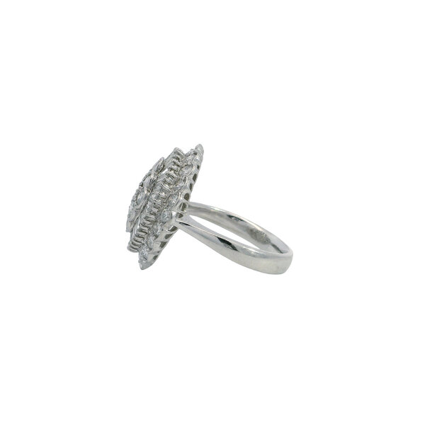 Platinum 1960's 2.77ct Round & Baguette Diamonds Scallop Edge Cluster Ring Size 6.75