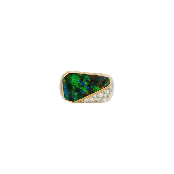 18K Yellow Gold/Platinum 1970's 3.09ct Opal & .12ct Diamond Ring Size 6.25