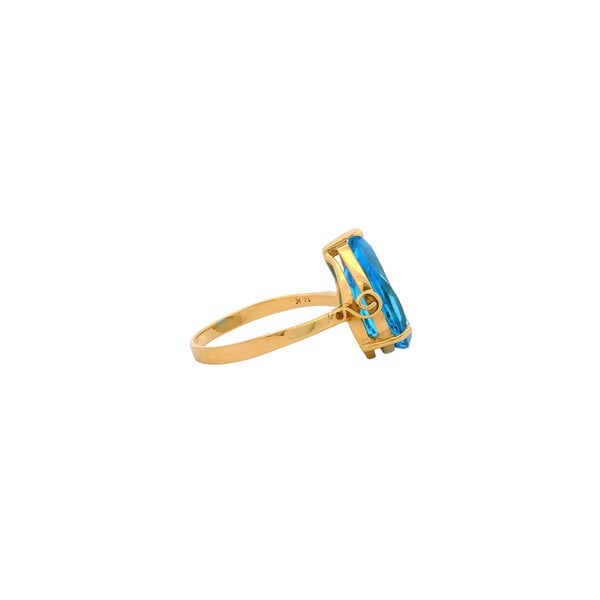 14K Yellow Gold 1980's 9.07ct Pear Swiss Blue Topaz Ring Size 7.5