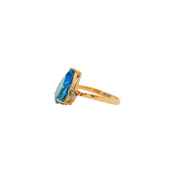 14K Yellow Gold 1980's 9.07ct Pear Swiss Blue Topaz Ring Size 7.5