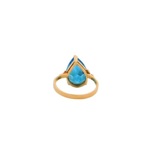 14K Yellow Gold 1980's 9.07ct Pear Swiss Blue Topaz Ring Size 7.5