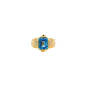 18KY Modern Estate 3ct Swiss BT .22ct Ruby .06ct Dia Sz 7.5