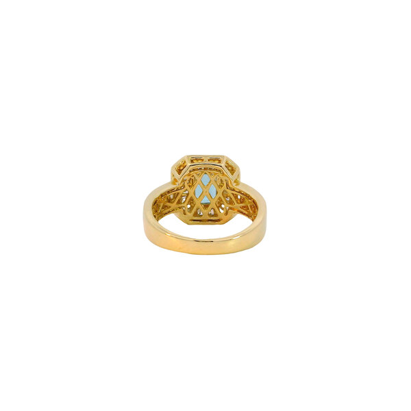 14K Yellow Gold Estate 1.33 Emerald Cut Blue Topaz & .65ct Diamond Halo Ring Size 6.5