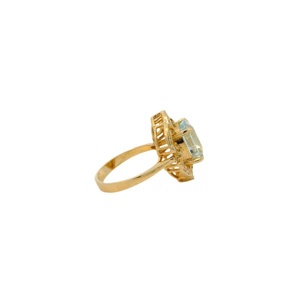 14K Yellow Gold Estate 3.83ct Elongated Cushion Cut Aquamarine & .52ct Diamond Ring Size 7.25