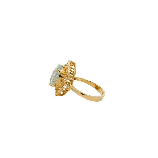 14K Yellow Gold Estate 3.83ct Elongated Cushion Cut Aquamarine & .52ct Diamond Ring Size 7.25
