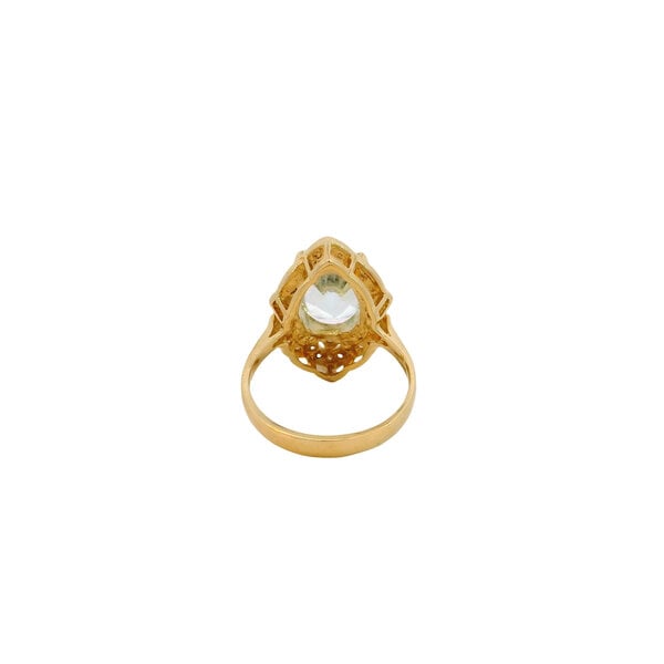 14K Yellow Gold Estate 3.83ct Elongated Cushion Cut Aquamarine & .52ct Diamond Ring Size 7.25